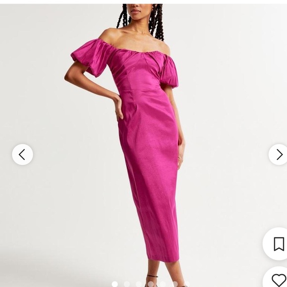 NWT Abercrombie & Fitch Fuchsia Off-Shoulder Midi Dress SIZE MEDIUM TALL - Picture 1 of 7